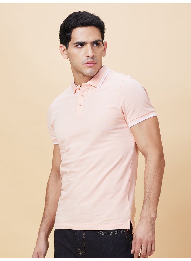 Being Human Mens Peach Polo Collar Short Sleeve Polo T-Shirt - Image 1