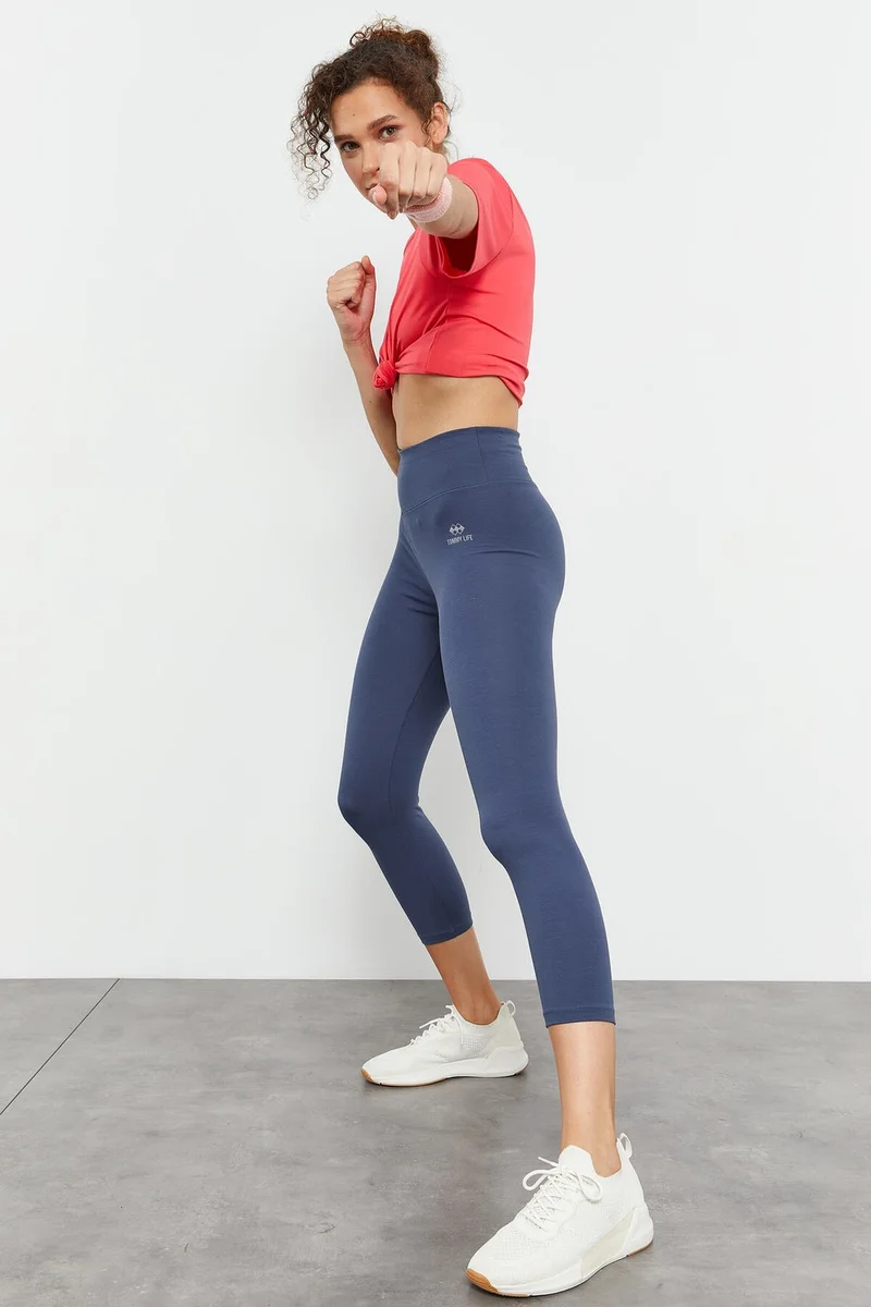 Tommy Life Petrol Women's High Waist Slim Fit Skinny Leg Capri TIGHTS-93097