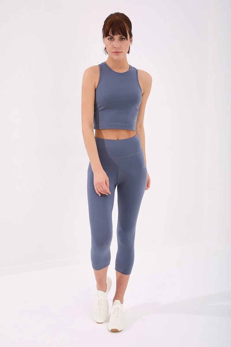 Tommy Life Petrol Women's High Waist Slim Fit Skinny Leg Capri TIGHTS-93097
