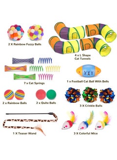 Cat Toys 25 Pcs,Kitten Toys for Indoor Cats,4 Collapsible Cat Tunnel Tubes Interactive Feather Teaser Wand Toy for Kitten Cats Springs Mouse Crinkle Toys Rainbow Football Cat Ball with Bell Toy - pzsku/ZF041400567AD67B3A818Z/45/_/1737031729/767bcaed-6607-4687-80e8-ec6e9d76eb2d