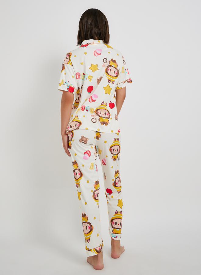 Take Two All-Over Print Collared Shirt with Shorts and Pyjama Set