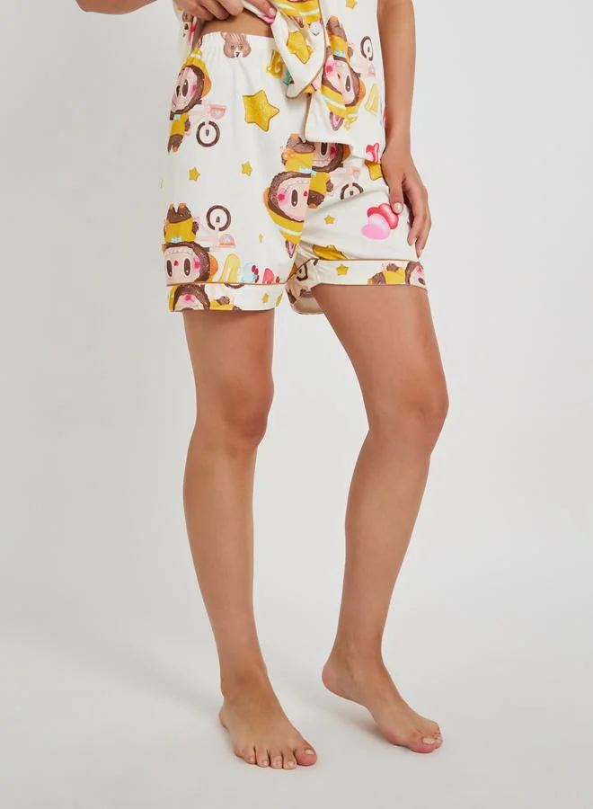 Take Two Take Two All-Over Print Collared Shirt with Shorts and Pyjama Set