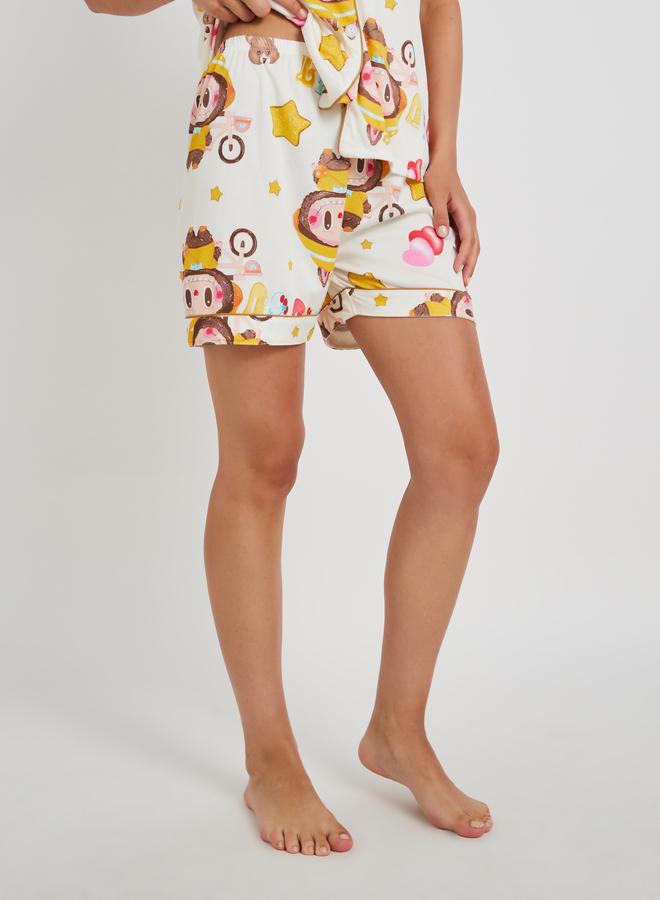 Take Two All-Over Print Collared Shirt with Shorts and Pyjama Set