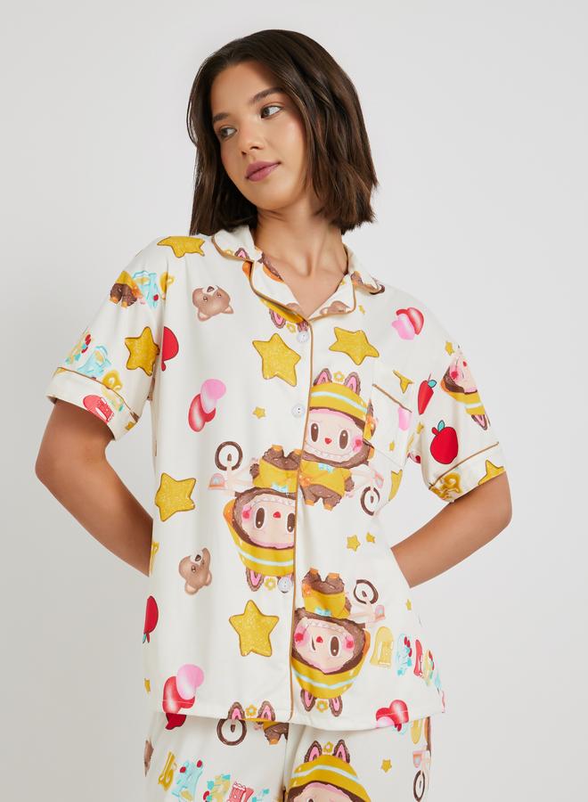 Take Two All-Over Print Collared Shirt with Shorts and Pyjama Set