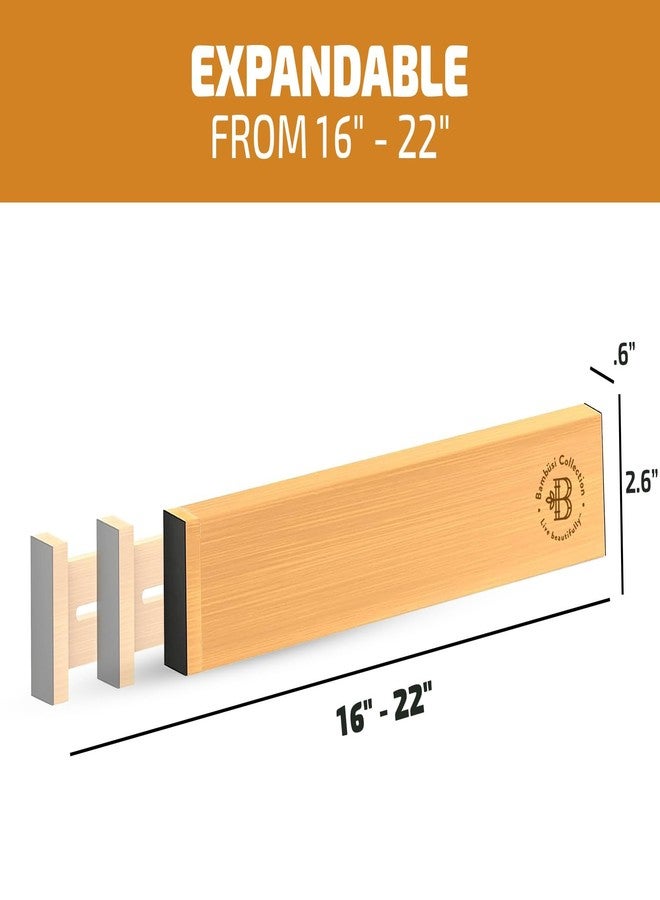 Bambüsi 4 Pack Bamboo Drawer Dividers - 2.6 in High, Adjustable 16 to 22 in Expandable Drawer Organizers and Dresser Separators for Clothes, Bedroom, Bathroom, Kitchen, and Office Organization and Storage - Image 2