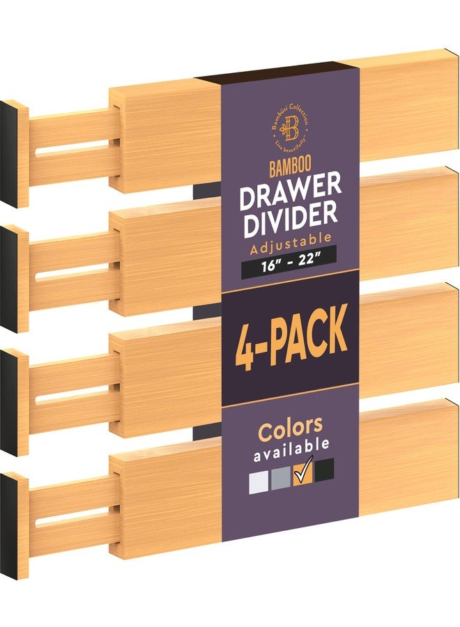 Bambüsi 4 Pack Bamboo Drawer Dividers - 2.6 in High, Adjustable 16 to 22 in Expandable Drawer Organizers and Dresser Separators for Clothes, Bedroom, Bathroom, Kitchen, and Office Organization and Storage - Image 1