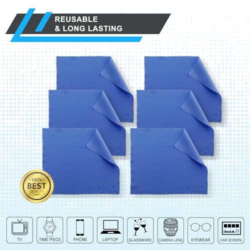 Eco-Fused Microfiber Cleaning Cloth - 7x6'' Microfiber Cloth - Pack of 6 Blue Lens Cleaning Wipes - Cleaning Cloth for Glasses, Eyeglasses, Camera Lens & Phones - Image 2