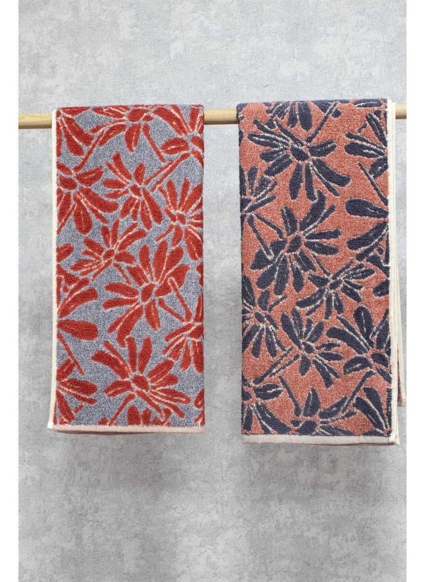 class Combed Cotton 50 x 100 cm Yarn Dyed 2 Piece Set Flower V2  - Image 1