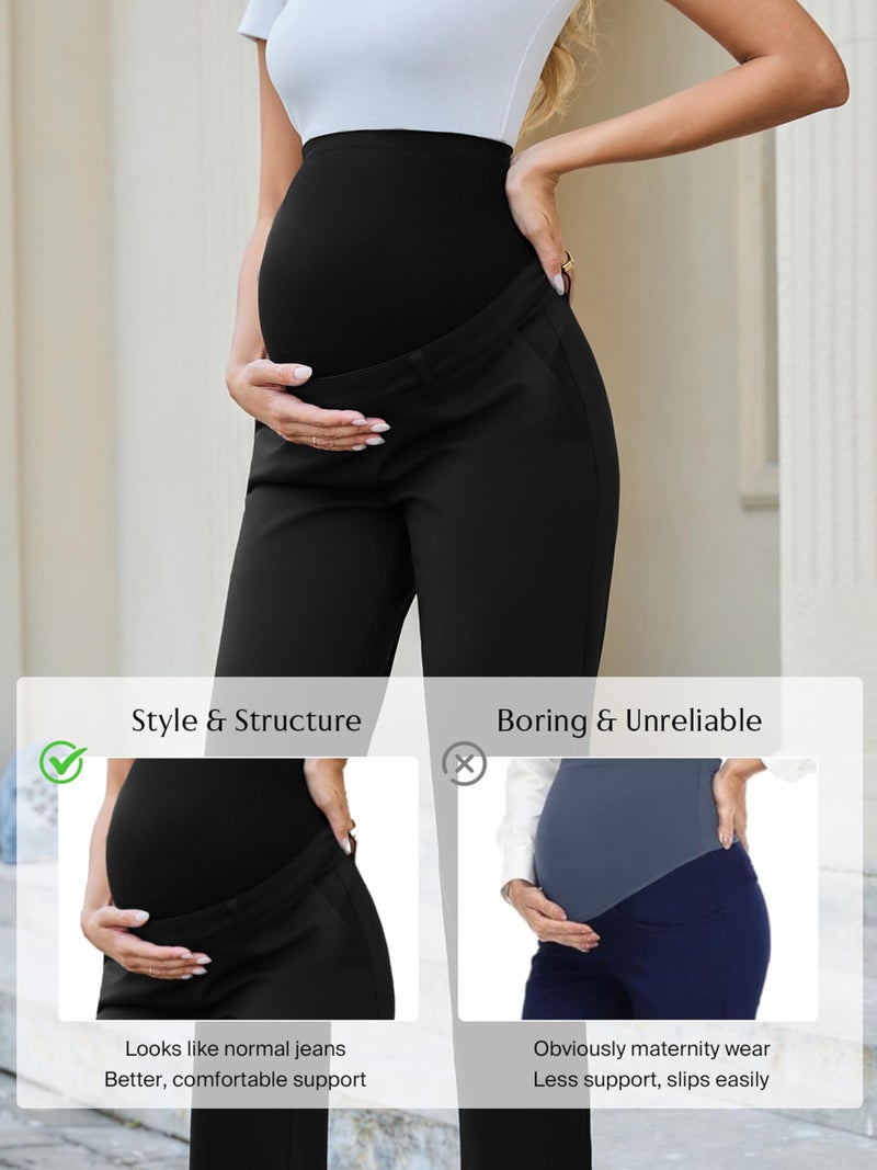 Ecavus Maternity Pants Over The Belly Seamless Stretch Work Pants Dual Length Pregnancy Office Dress Pants with Pockets - Image 5