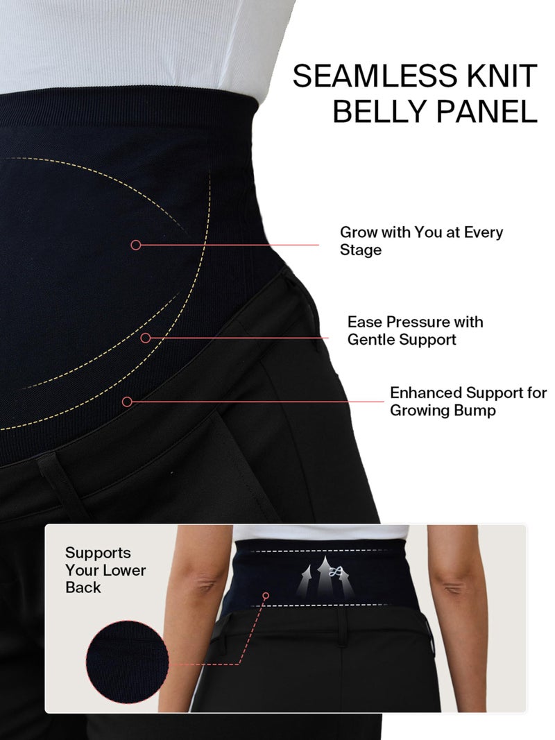 Ecavus Maternity Pants Over The Belly Seamless Stretch Work Pants Dual Length Pregnancy Office Dress Pants with Pockets - Image 4