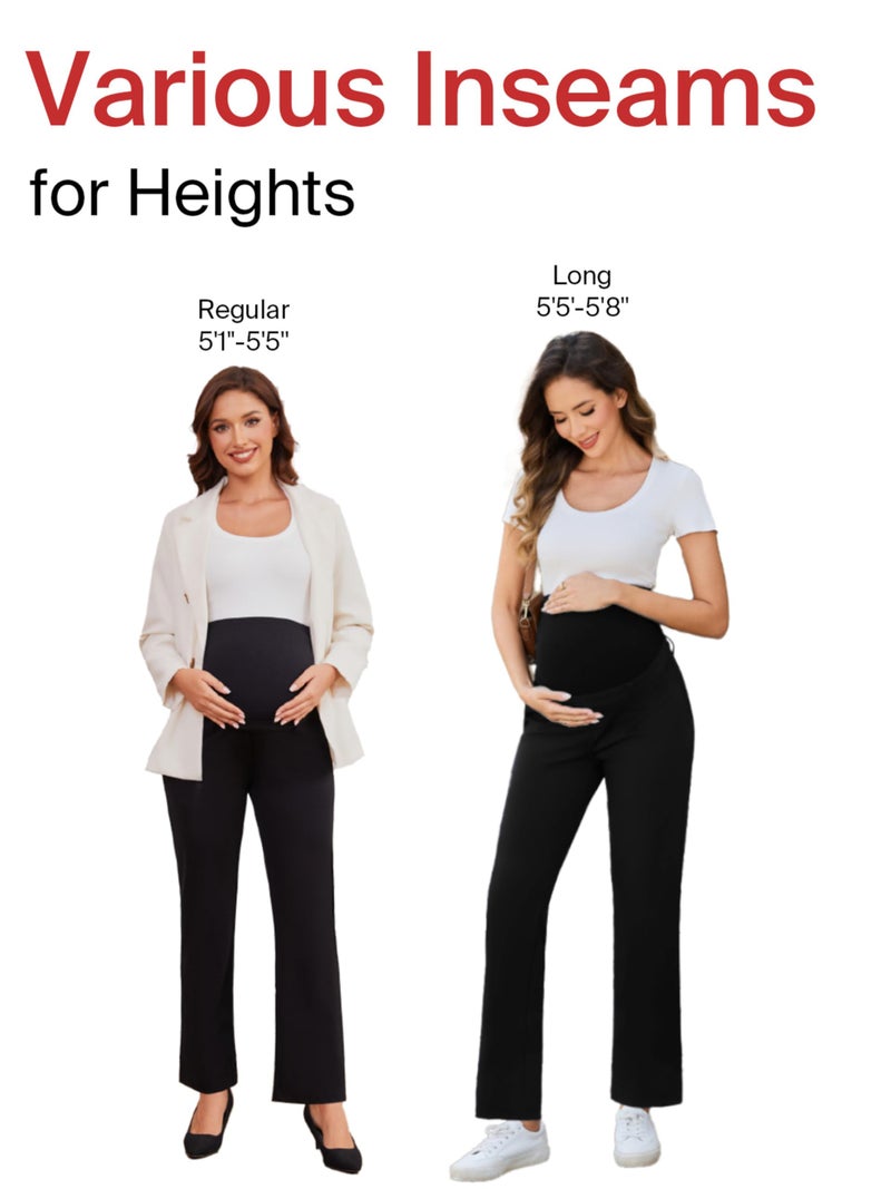 Ecavus Maternity Pants Over The Belly Seamless Stretch Work Pants Dual Length Pregnancy Office Dress Pants with Pockets - Image 2