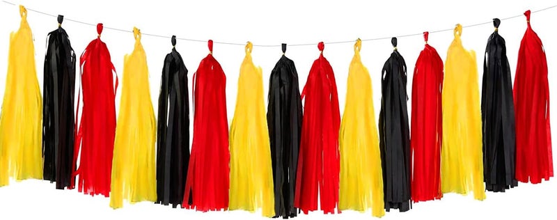 AIM & GGKK Black,Red and Yellow Tassel Garland Banner Tissue Paper Tassels for Wedding Decorations, Nursery Decor, Engagement, Football Party, DIY Kits (15PCS) - Image 1