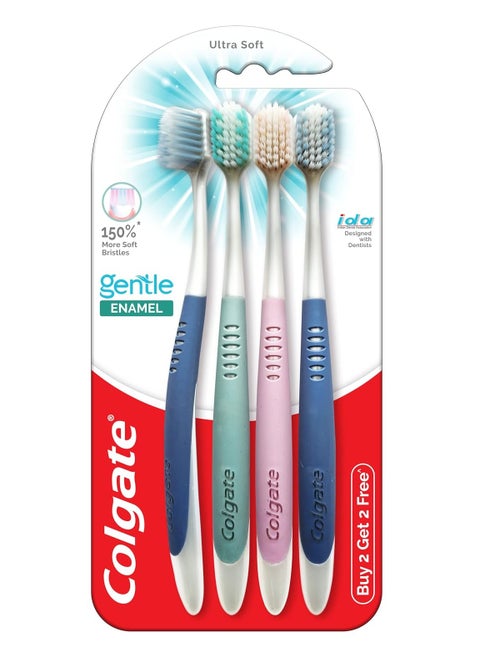 Gentle Enamel Sensitive Ultra Soft Bristles Manual Toothbrush For Adults 4 Pcs