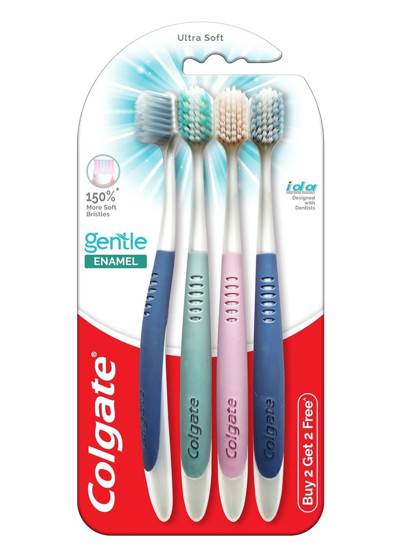 Gentle Enamel Sensitive Ultra Soft Bristles Manual Toothbrush For Adults 4 Pcs