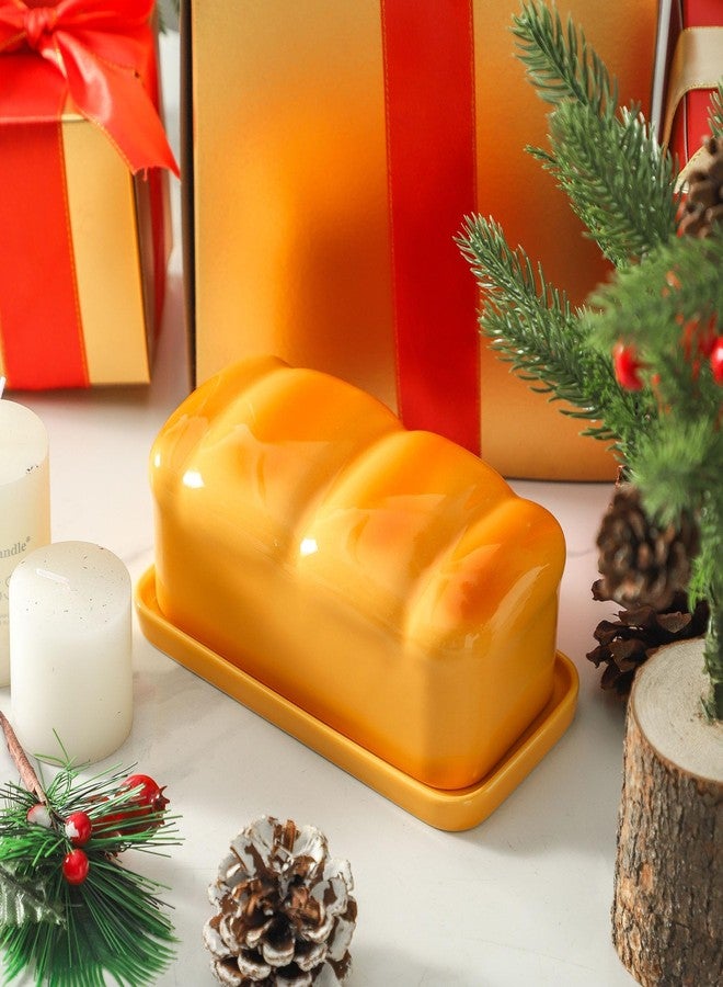 Howise Breard Butter Dish with Lid, Large Butter Dish for Countertop, Ceramic Butter Keeper Dish Butter Box for Home Decor Good Kitchen Gift Yellow - Image 5