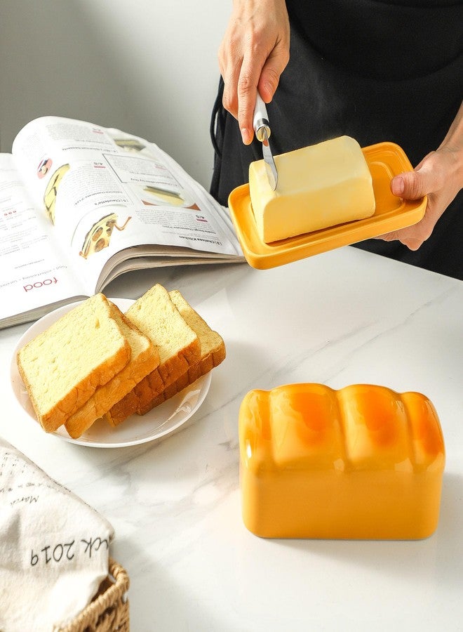 Howise Breard Butter Dish with Lid, Large Butter Dish for Countertop, Ceramic Butter Keeper Dish Butter Box for Home Decor Good Kitchen Gift Yellow - Image 3