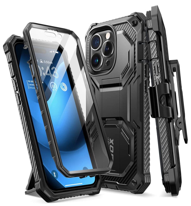 I-blason حافظة i-Blason Armorbox مصممة لجهاز iPhone 14 Pro بحجم 6.1 بوصة (إصدار 2022) مع حامل و مشبك حزام، حافظة واقية كاملة الجسم مع واقي شاشة مدمج (أسود) - Image 1
