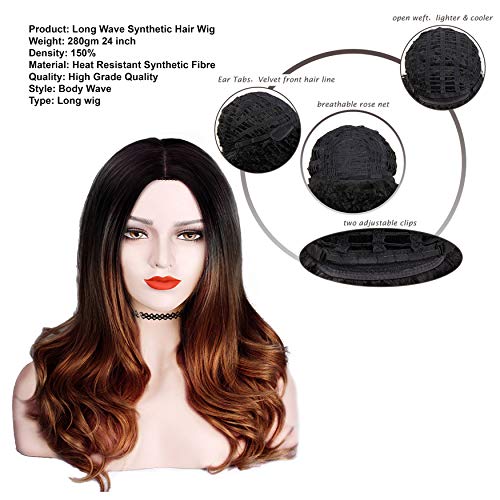 Paradise Full Head Synthetic Women Wigs Long/Women Wigs Natural Hair (Curly Black + Ombre) (Free 2 Wig Cap+ Carry Pouch) - Image 2