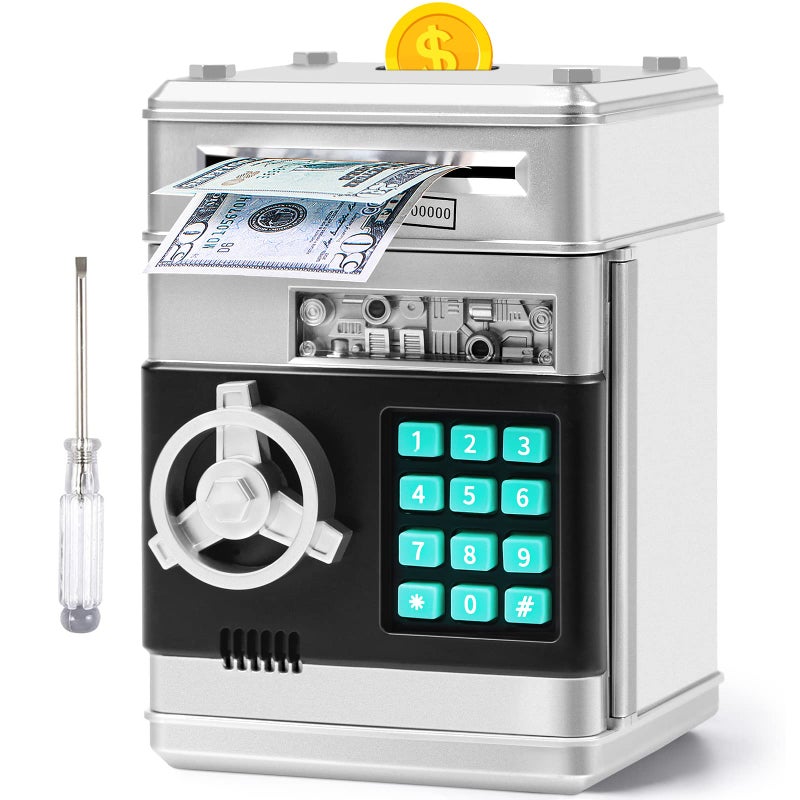Piggy Bank for Boys Girls Vcertcpl ATM Coin Bank Money Saving Box with Password Kids Safe Money Jar with Auto Grab Bill Slot Birthday Gifts Toys Bank for 6 7 8 9 10 11 12 Year Old Girls Boys