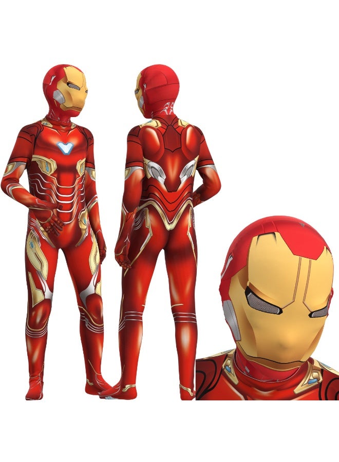 3D Style Iron Man Costume Bodysuit Cosplay Jumpsuit, Spandex Jumpsuit with Printed Design, Iron Man Cosplay Halloween Costume for Kids - Image 1