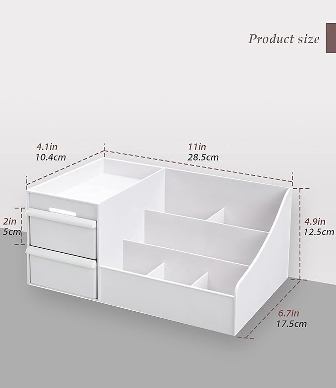 Vishal Smart Mall VishAl smart MAll Multi Grid Plastic Desktop Storage Organizer Cosmetic Organizer with 2 Drawer | for Dressing Table, Case Holder for Skin Care Products, Multi-Coloured  - Image 2