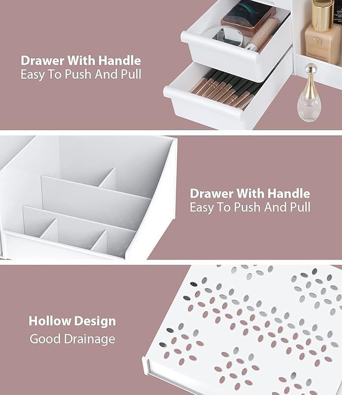 Vishal Smart Mall VishAl smart MAll Multi Grid Plastic Desktop Storage Organizer Cosmetic Organizer with 2 Drawer | for Dressing Table, Case Holder for Skin Care Products, Multi-Coloured  - Image 5