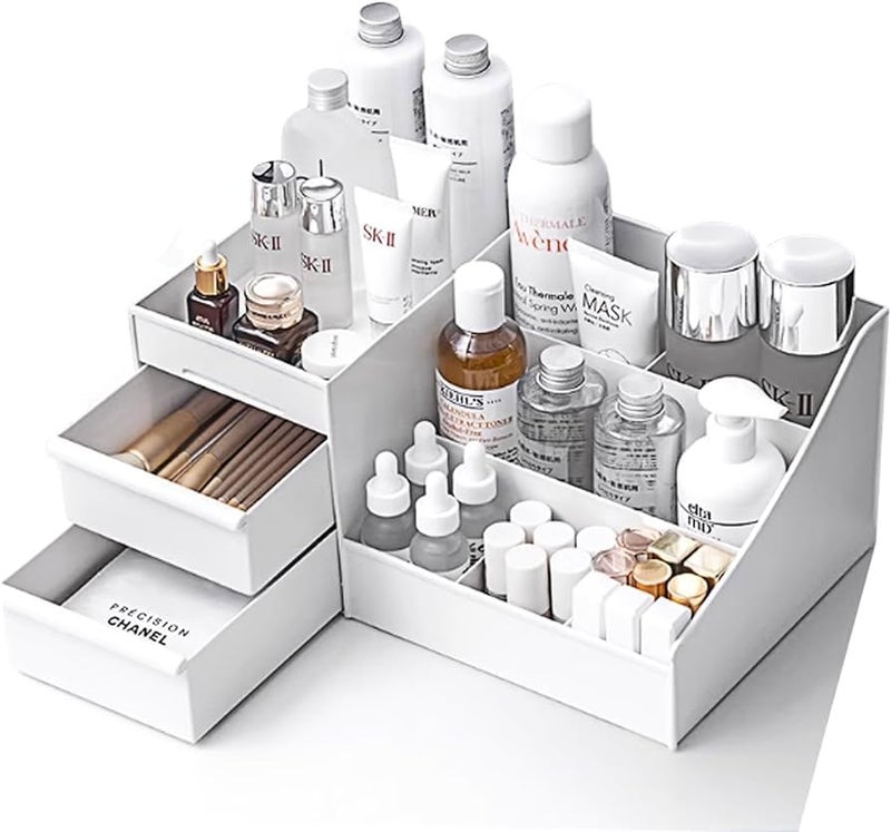 Vishal Smart Mall VishAl smart MAll Multi Grid Plastic Desktop Storage Organizer Cosmetic Organizer with 2 Drawer | for Dressing Table, Case Holder for Skin Care Products, Multi-Coloured  - Image 1