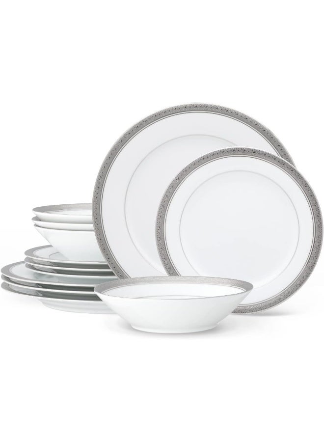 Noritake Crestwood Platinum 12-Piece Dinnerware Set Service for 4 - Image 1