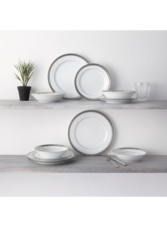Noritake Crestwood Platinum 12-Piece Dinnerware Set Service for 4 - Image 2
