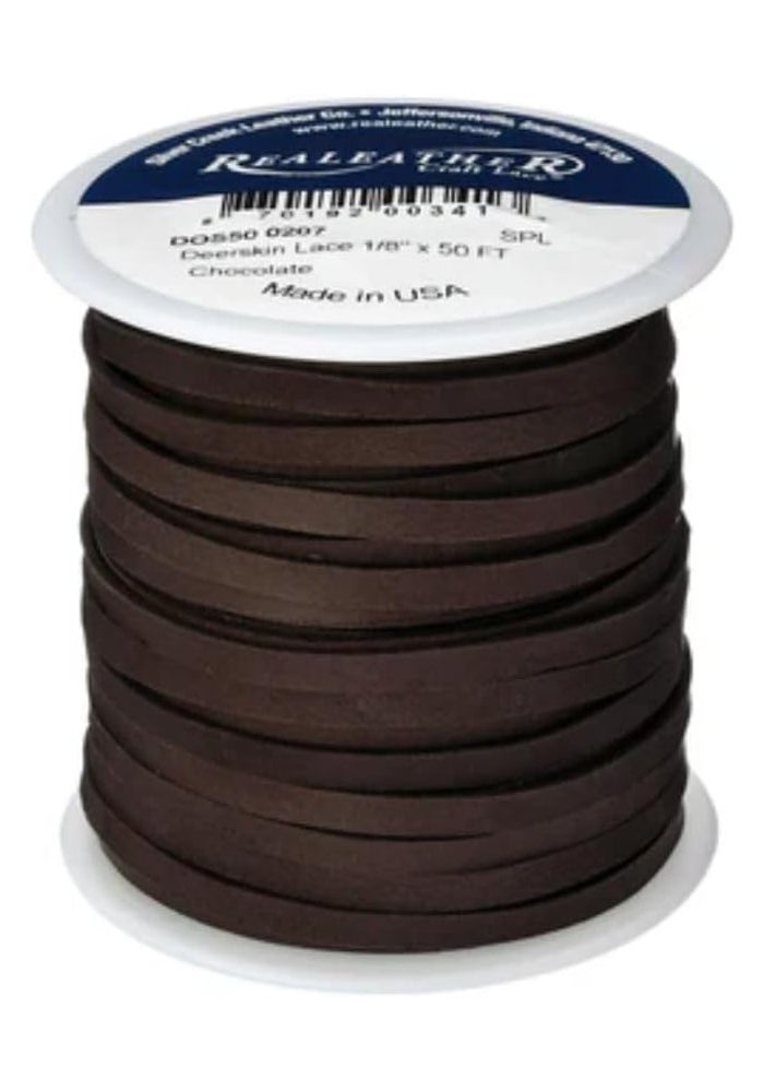 Realeather Crafts Deerskin Lace in Chocolate - 1/8" x 50' for Jewelry and Leather Projects - Image 1