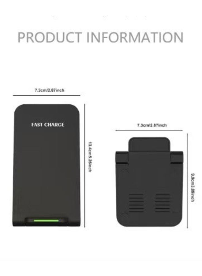 New 15W Wireless Charger with Dual Coils for Vertical and Horizontal Charging, Portable and Foldable, for Android and Apple Wireless Charging Devices (Black) - Image 3