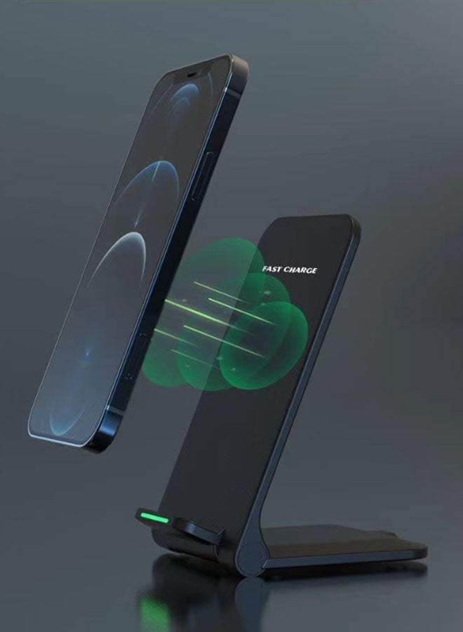 New 15W Wireless Charger with Dual Coils for Vertical and Horizontal Charging, Portable and Foldable, for Android and Apple Wireless Charging Devices (Black) - Image 4