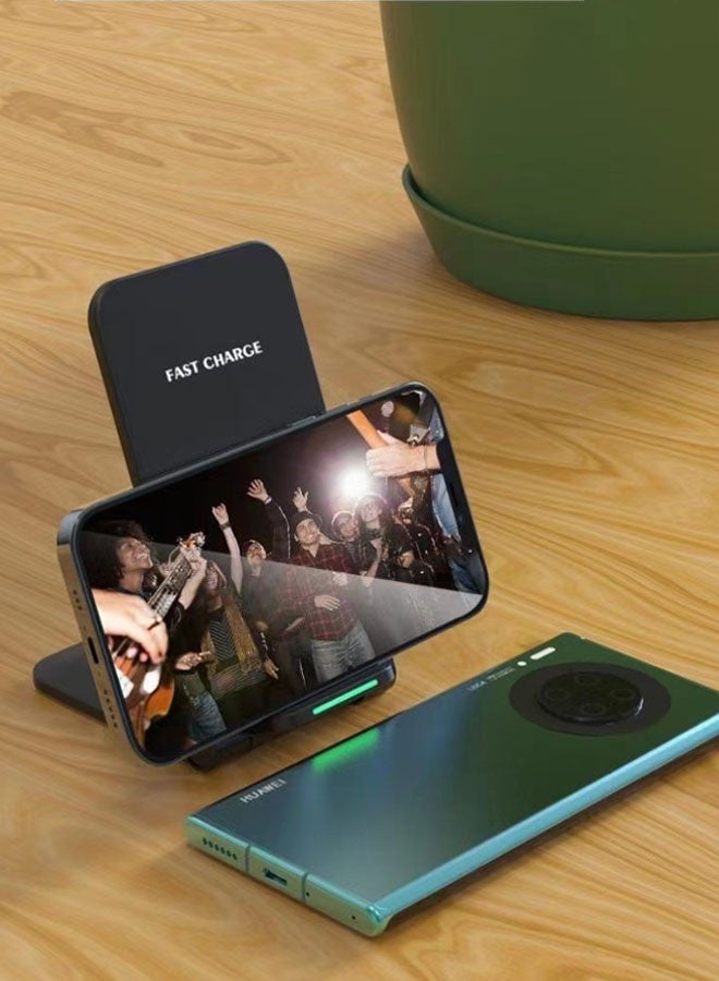 New 15W Wireless Charger with Dual Coils for Vertical and Horizontal Charging, Portable and Foldable, for Android and Apple Wireless Charging Devices (Black) - Image 5