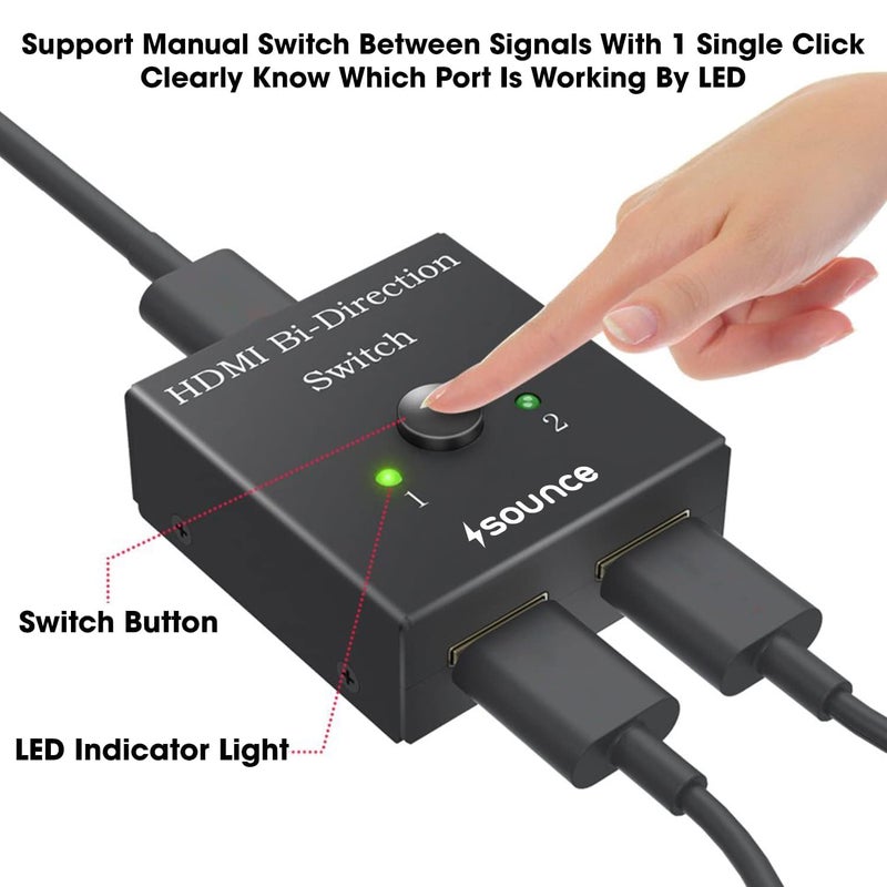 Sounce HDMI Switch 2 in 1 Out 4K 60hz HDMI Switcher 2 Port, Bi-Directional HDMI Switch Splitter 2 x 1/1 x 2, No Power Required, Sharing HD Video, PC Gaming Accessories - Image 5