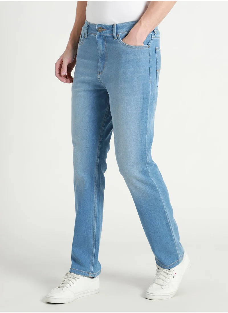 دينيس لينغو Straight Fit Light Blue Men's Jeans with Button & Zip Closure (Denim)