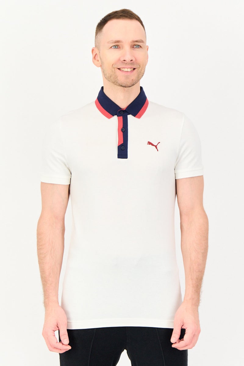 PUMA قميص بولو قصير الأكمام للرجال بتصميم نحيف، أبيض - Image 1