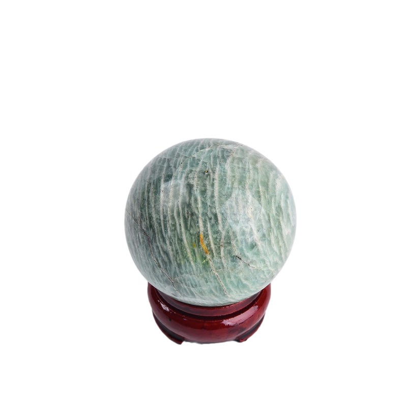 JIC Gem Natural Amazonite Crystal Ball with Wood Stand Gemstone Sphere, Polished Healing Energy Mineral Gemstone Balls for Reiki Chakra Decoration Fengshui (50-60mm) - Image 2