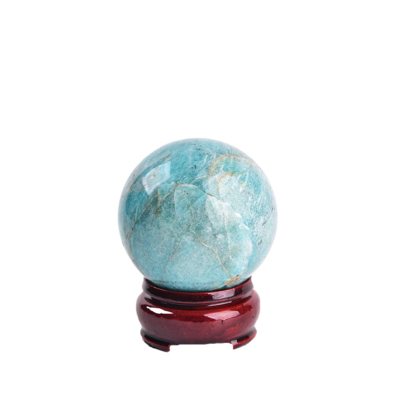 JIC Gem Natural Amazonite Crystal Ball with Wood Stand Gemstone Sphere, Polished Healing Energy Mineral Gemstone Balls for Reiki Chakra Decoration Fengshui (50-60mm) - Image 1