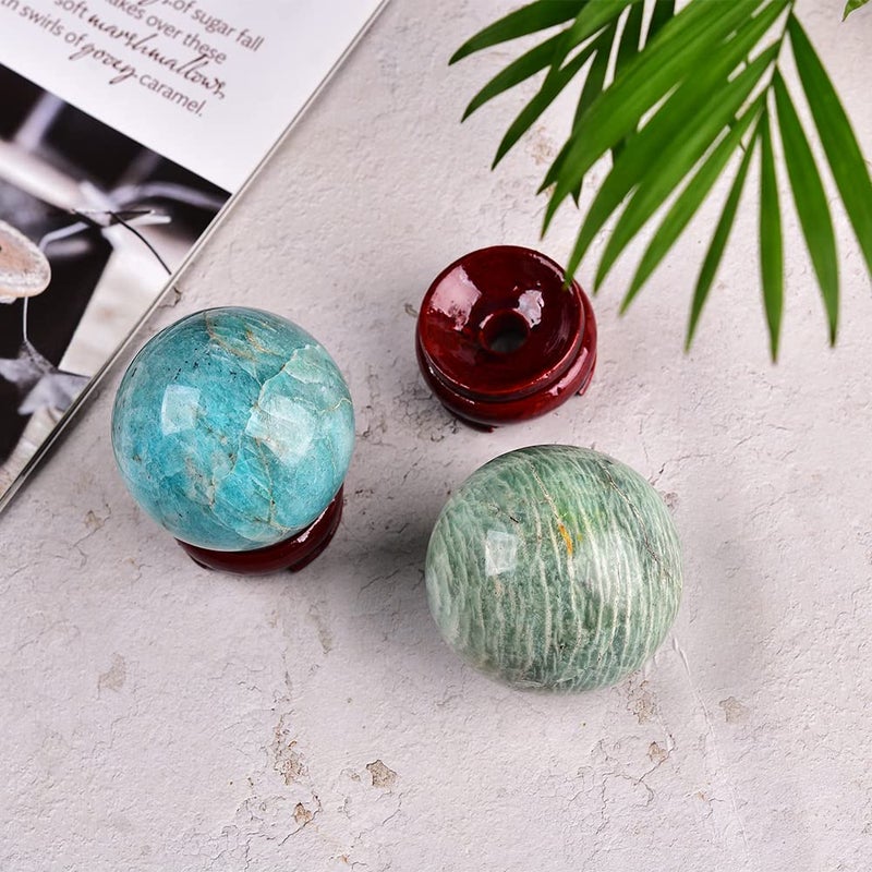 JIC Gem Natural Amazonite Crystal Ball with Wood Stand Gemstone Sphere, Polished Healing Energy Mineral Gemstone Balls for Reiki Chakra Decoration Fengshui (50-60mm) - Image 5