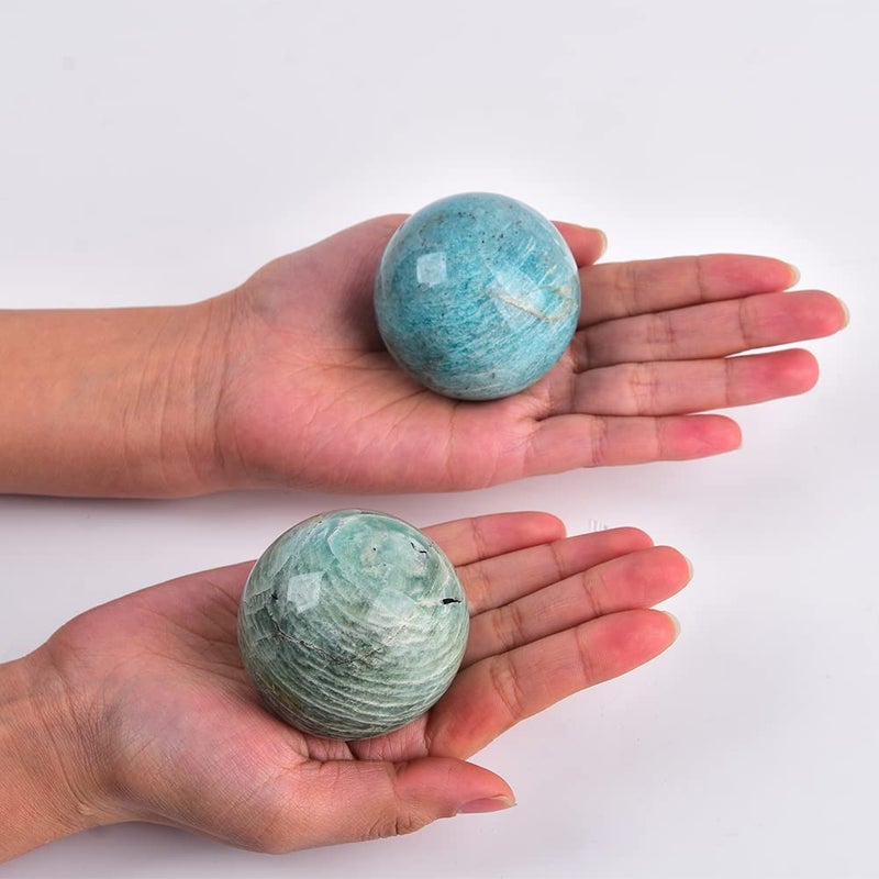 JIC Gem Natural Amazonite Crystal Ball with Wood Stand Gemstone Sphere, Polished Healing Energy Mineral Gemstone Balls for Reiki Chakra Decoration Fengshui (50-60mm) - Image 4