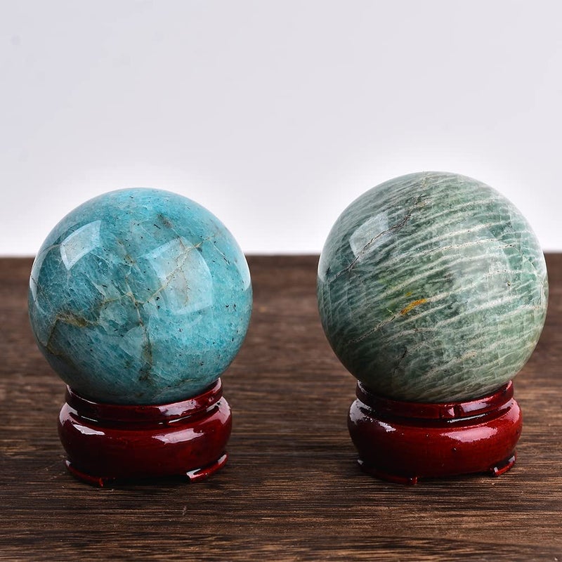 JIC Gem Natural Amazonite Crystal Ball with Wood Stand Gemstone Sphere, Polished Healing Energy Mineral Gemstone Balls for Reiki Chakra Decoration Fengshui (50-60mm) - Image 3