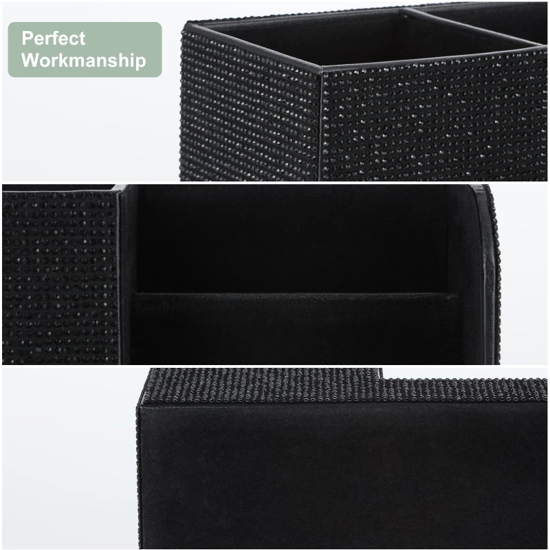 KEYPOWER Desk Pen Pencil Holder Bling Pasted Rhinestones Paper Stationery Storage Box, Multi-functional Organizer for Pen,Pencil,Cell phone,Business Name Cards,Eye Glasses,Remote Control Holder (Black) - Image 4