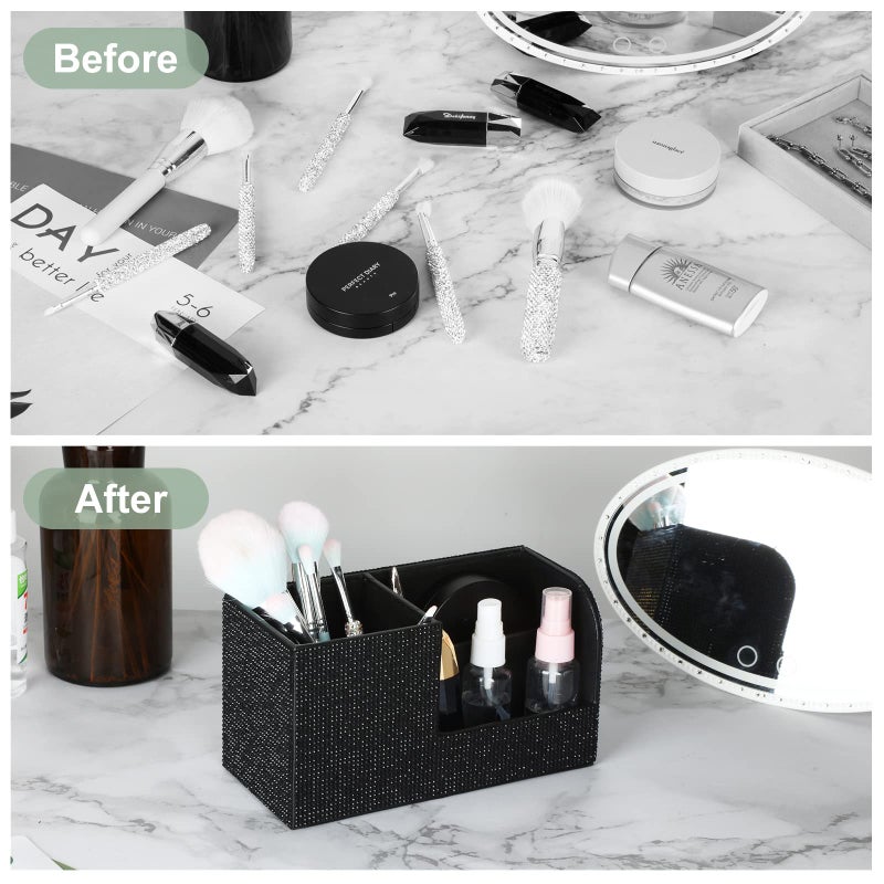 KEYPOWER Desk Pen Pencil Holder Bling Pasted Rhinestones Paper Stationery Storage Box, Multi-functional Organizer for Pen,Pencil,Cell phone,Business Name Cards,Eye Glasses,Remote Control Holder (Black) - Image 5