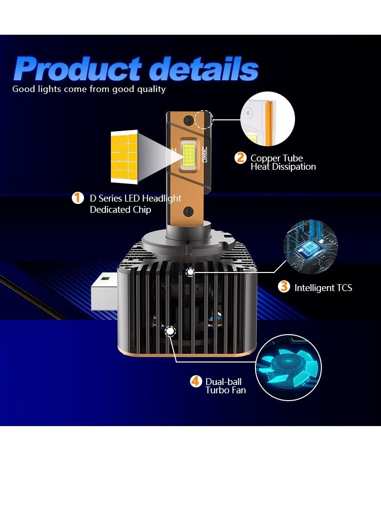 DXB-C Falcon D1 120W 12000LM 6500K Led Car Headlights 300 Percent Brightness 6500K Cool White Bulb High Beam and Low - Image 4