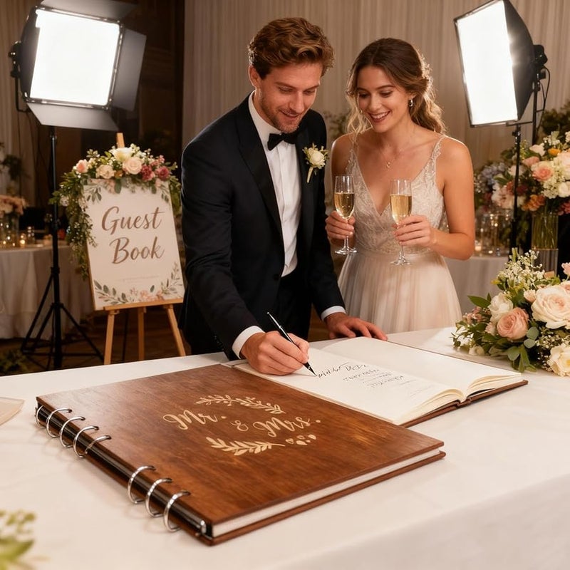 Spiral Binding Wood Cover Guest Book For Wedding Reception Anniversary Birthday Party - Image 3