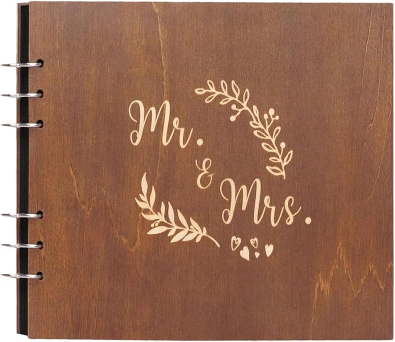 Spiral Binding Wood Cover Guest Book For Wedding Reception Anniversary Birthday Party - Image 2