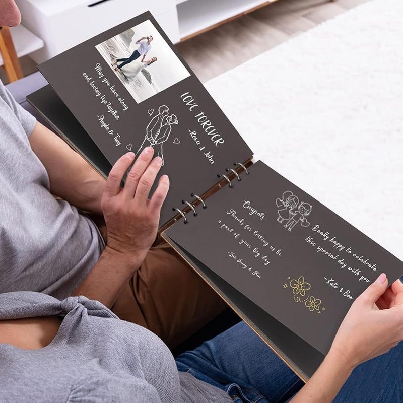 Spiral Binding Wood Cover Guest Book For Wedding Reception Anniversary Birthday Party - Image 4