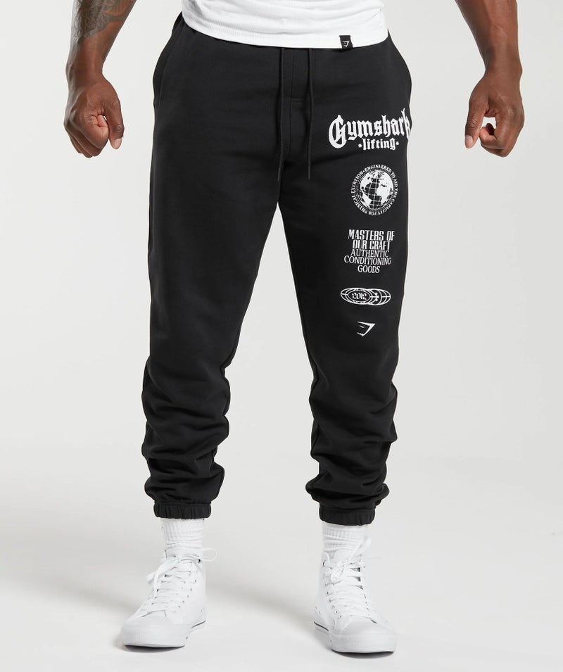 Gymshark Man Sports Pants Joggers - Loose Fit, Cotton, Printed Long Trousers