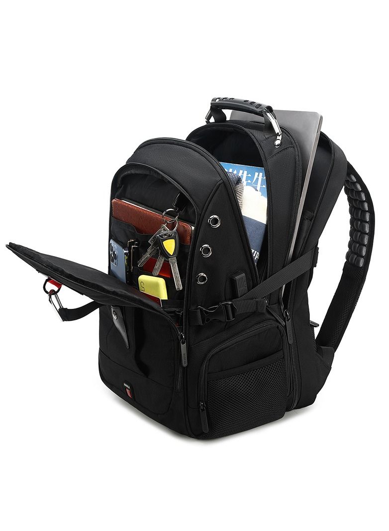 RAHALA BNG-123 Oxford Waterproof Laptop Travel Large Capacity USB Earplug Hole Backpack bag - Black - Image 5