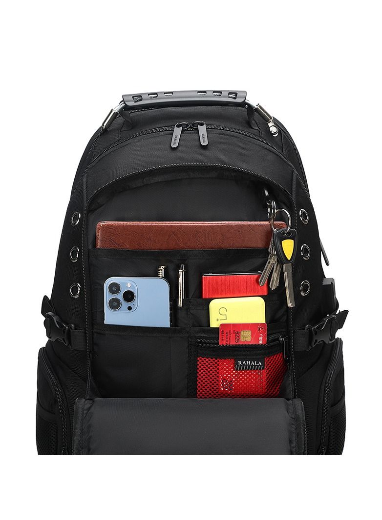 RAHALA BNG-123 Oxford Waterproof Laptop Travel Large Capacity USB Earplug Hole Backpack bag - Black - Image 4